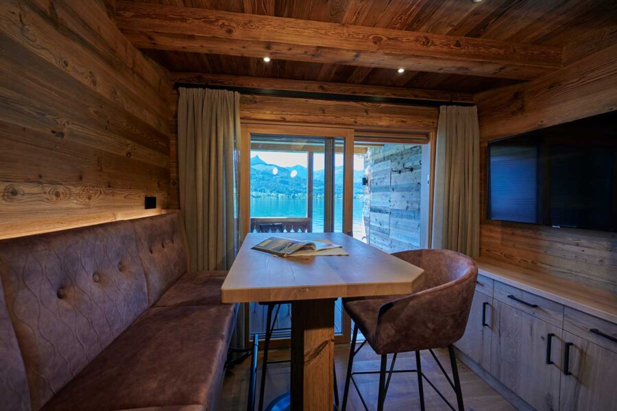 Comfortable high bench with table and chairs